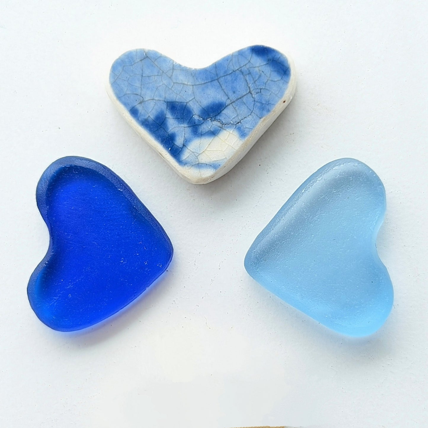 Hand-shaped Edinburgh Sea-Pieces. Sea Glass & Sea Pottery Hearts