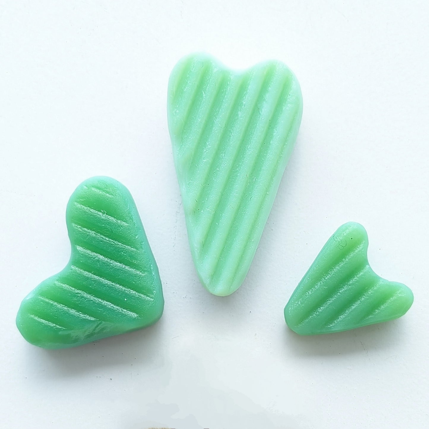 Hand-shaped Edinburgh Sea Pieces. Vitrolite Sea Glass Hearts