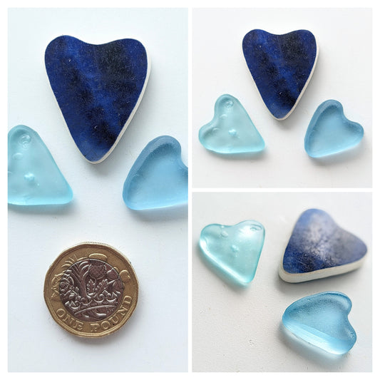 Hand-shaped Edinburgh Sea-Pieces. Sea Glass & Sea Pottery Hearts