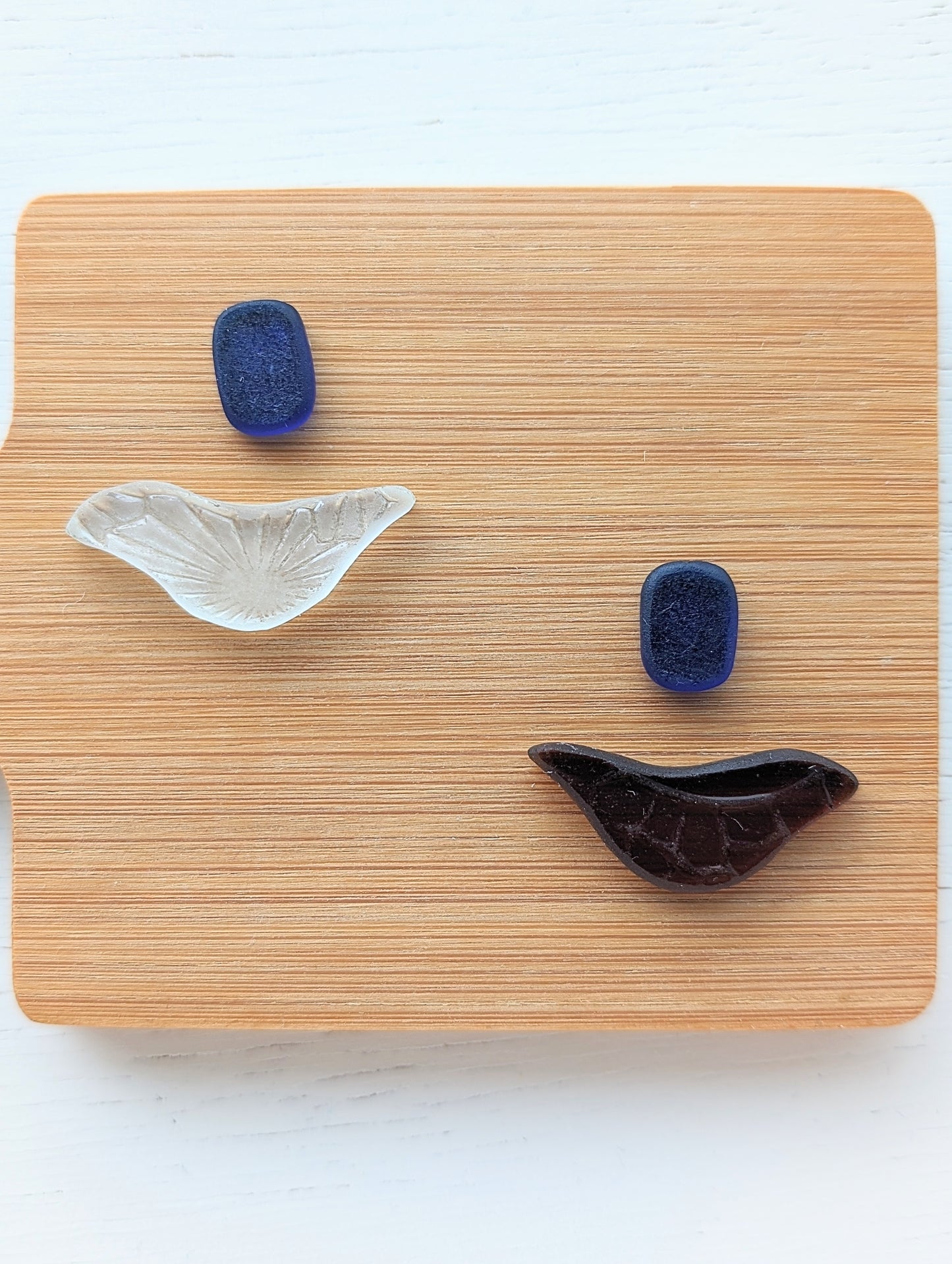 "Textured Birds" odd pairs: Hand-shaped Edinburgh Sea-Pieces - Sea Glass & Sea Pottery