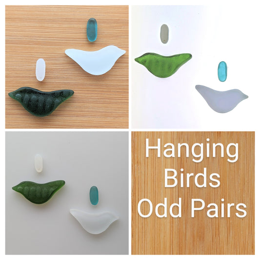 "Hanging Birds" odd pairs: Hand-shaped Edinburgh Sea-Pieces - Sea Glass & Sea Pottery