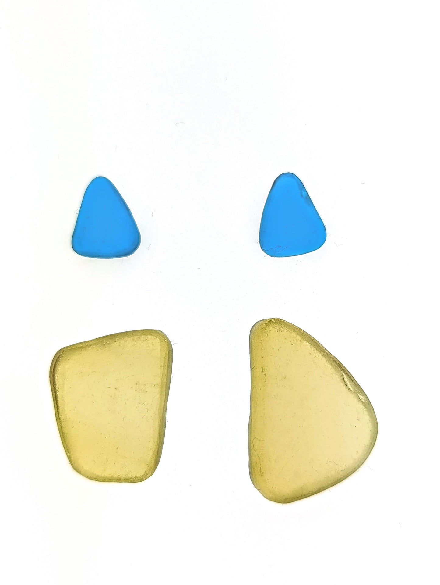 "Teal & Mustard" odd pairs: Hand-shaped Edinburgh Sea-Pieces - Sea Glass & Sea Pottery