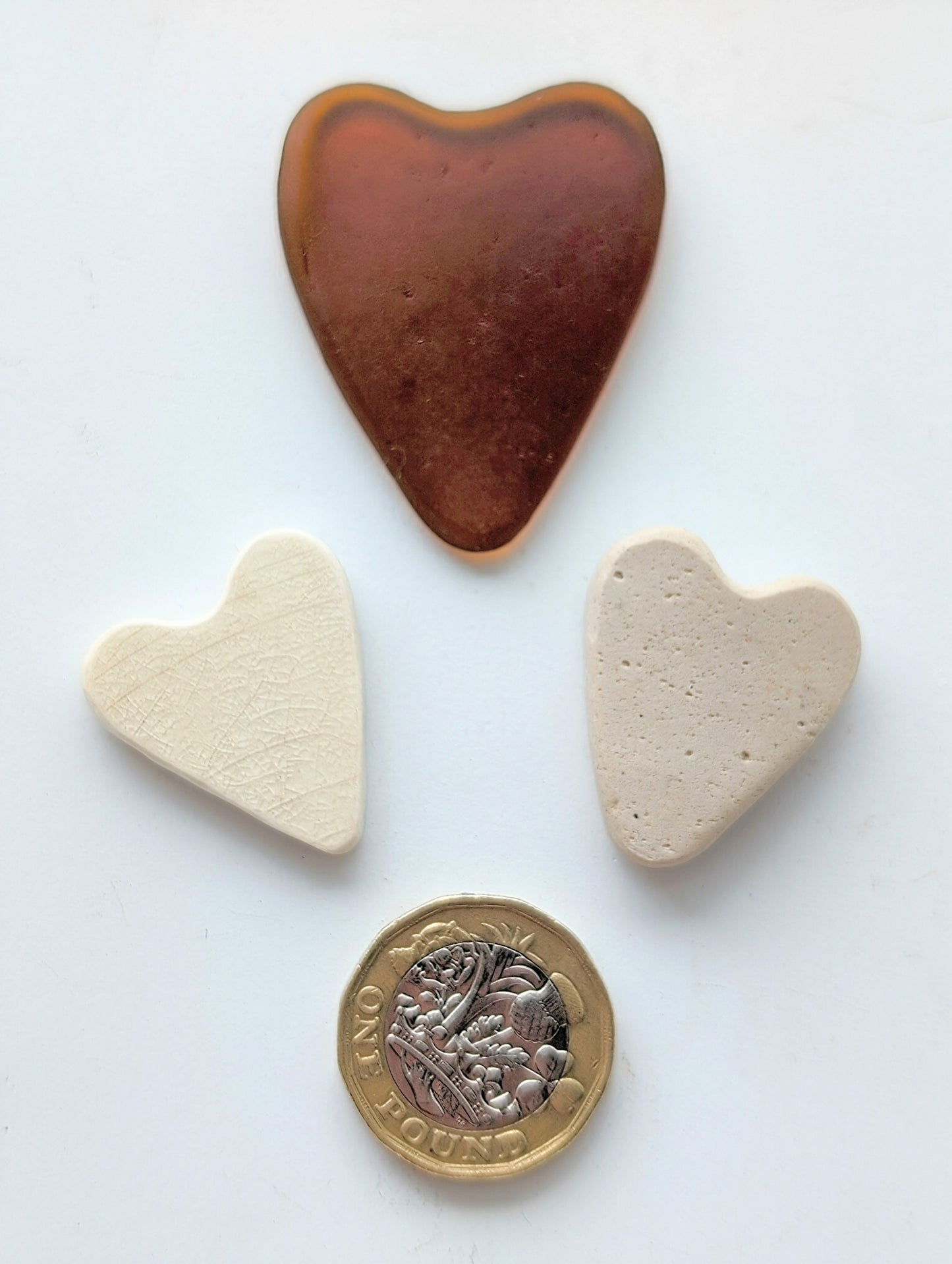 Hand-shaped Edinburgh Sea-Pieces. Sea Glass & Sea Pottery Hearts