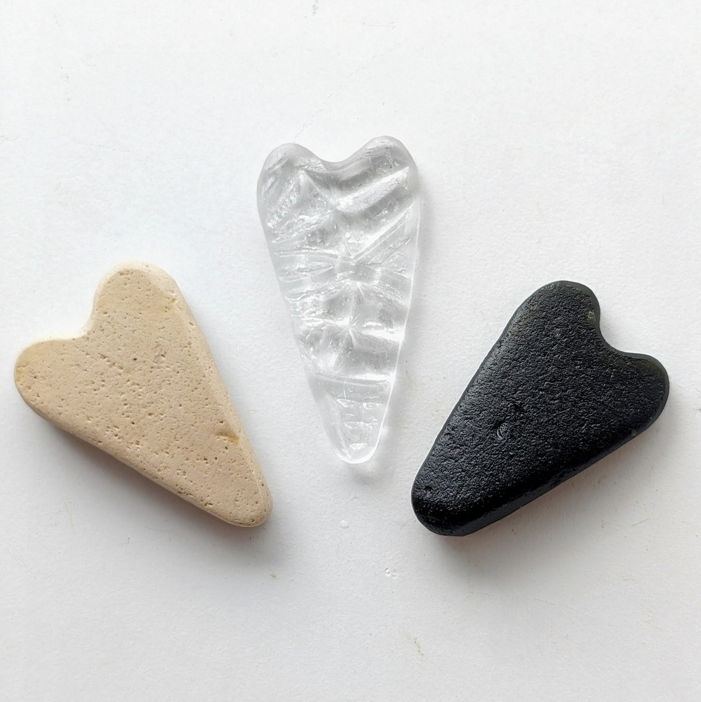 Hand-shaped Edinburgh Sea-Pieces. Sea Glass & Sea Pottery Hearts