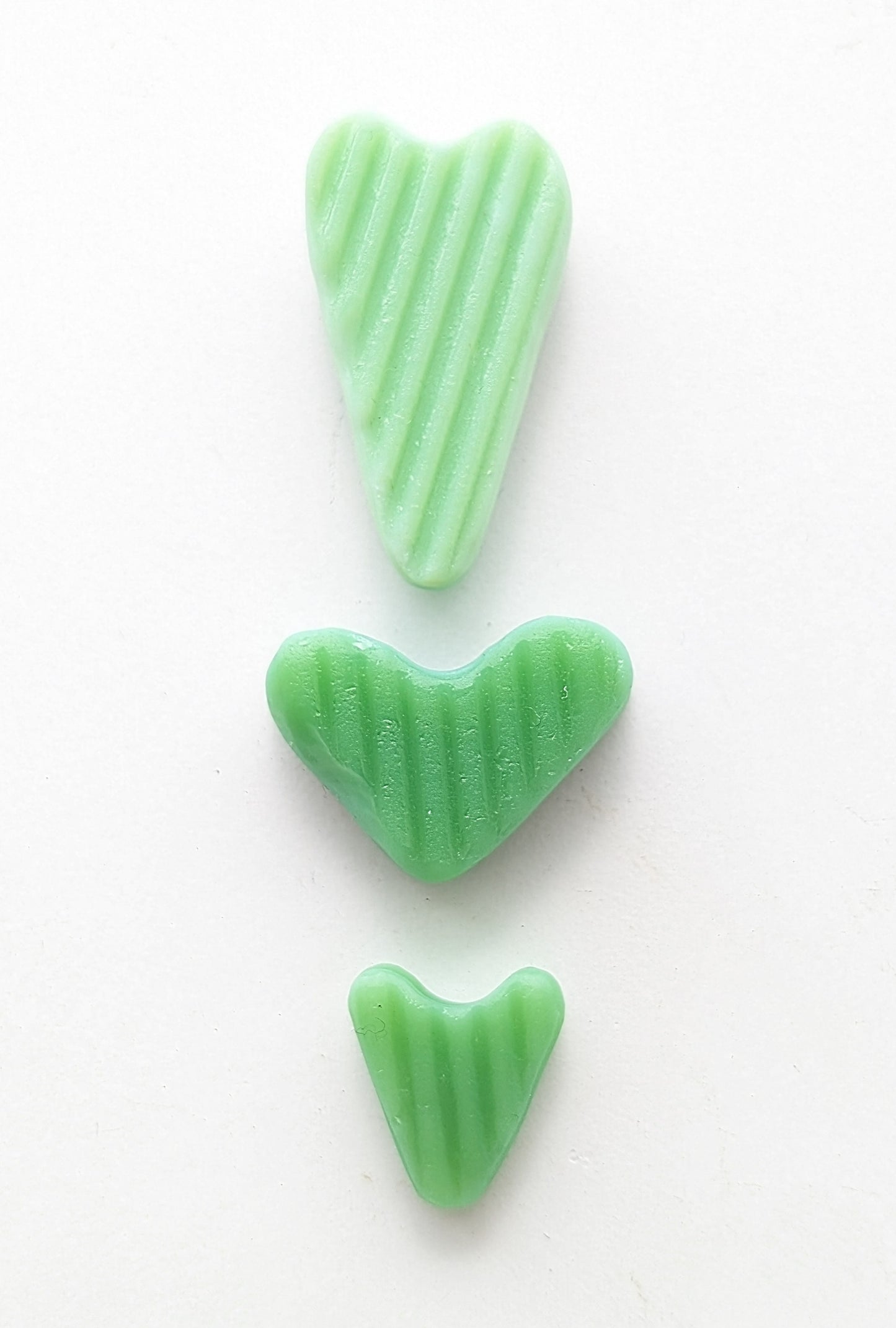 Hand-shaped Edinburgh Sea Pieces. Vitrolite Sea Glass Hearts