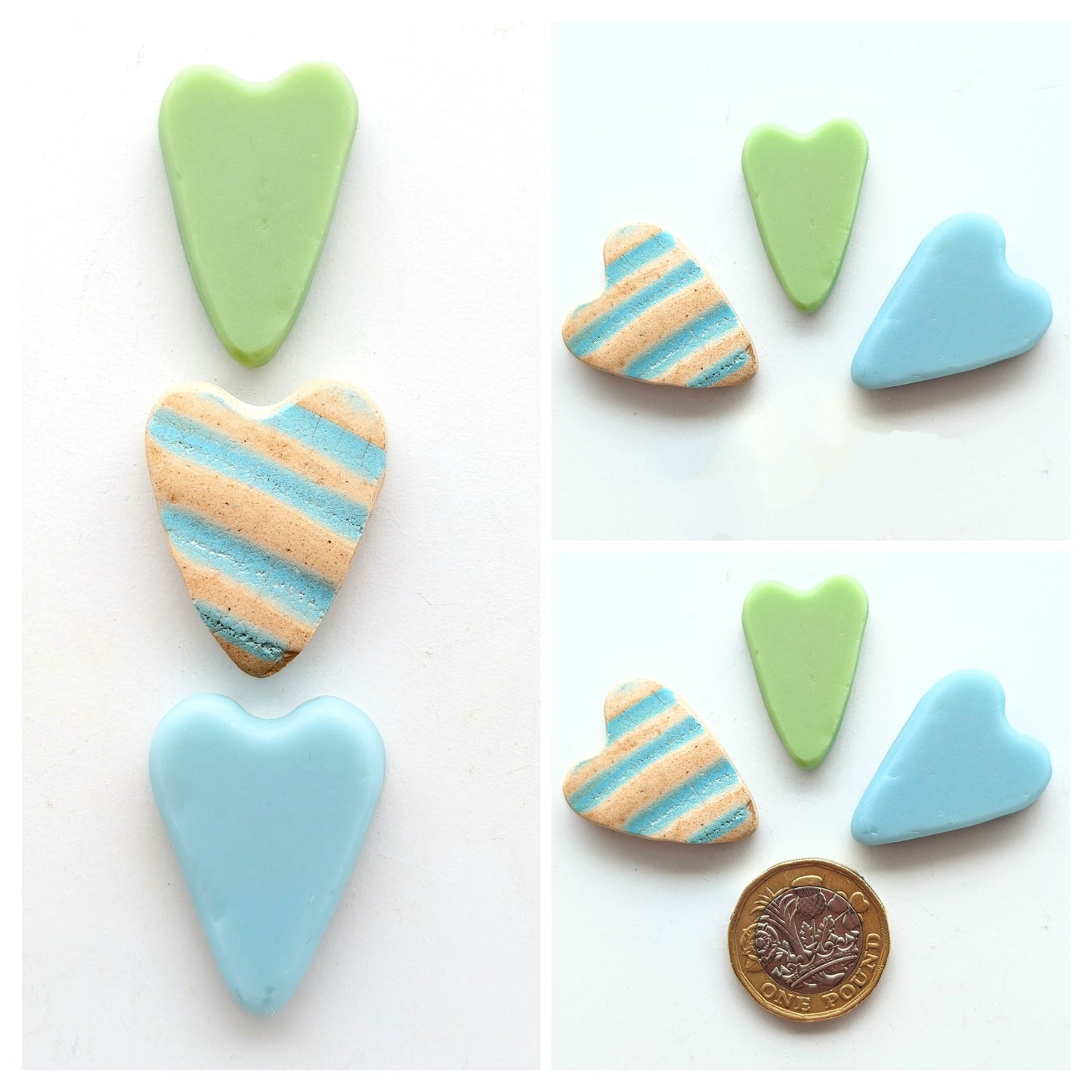 Hand-shaped Edinburgh Sea-Pieces. Sea Glass & Sea Pottery Hearts