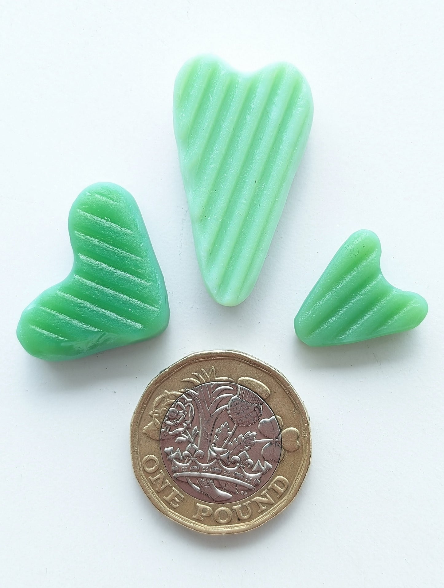 Hand-shaped Edinburgh Sea Pieces. Vitrolite Sea Glass Hearts