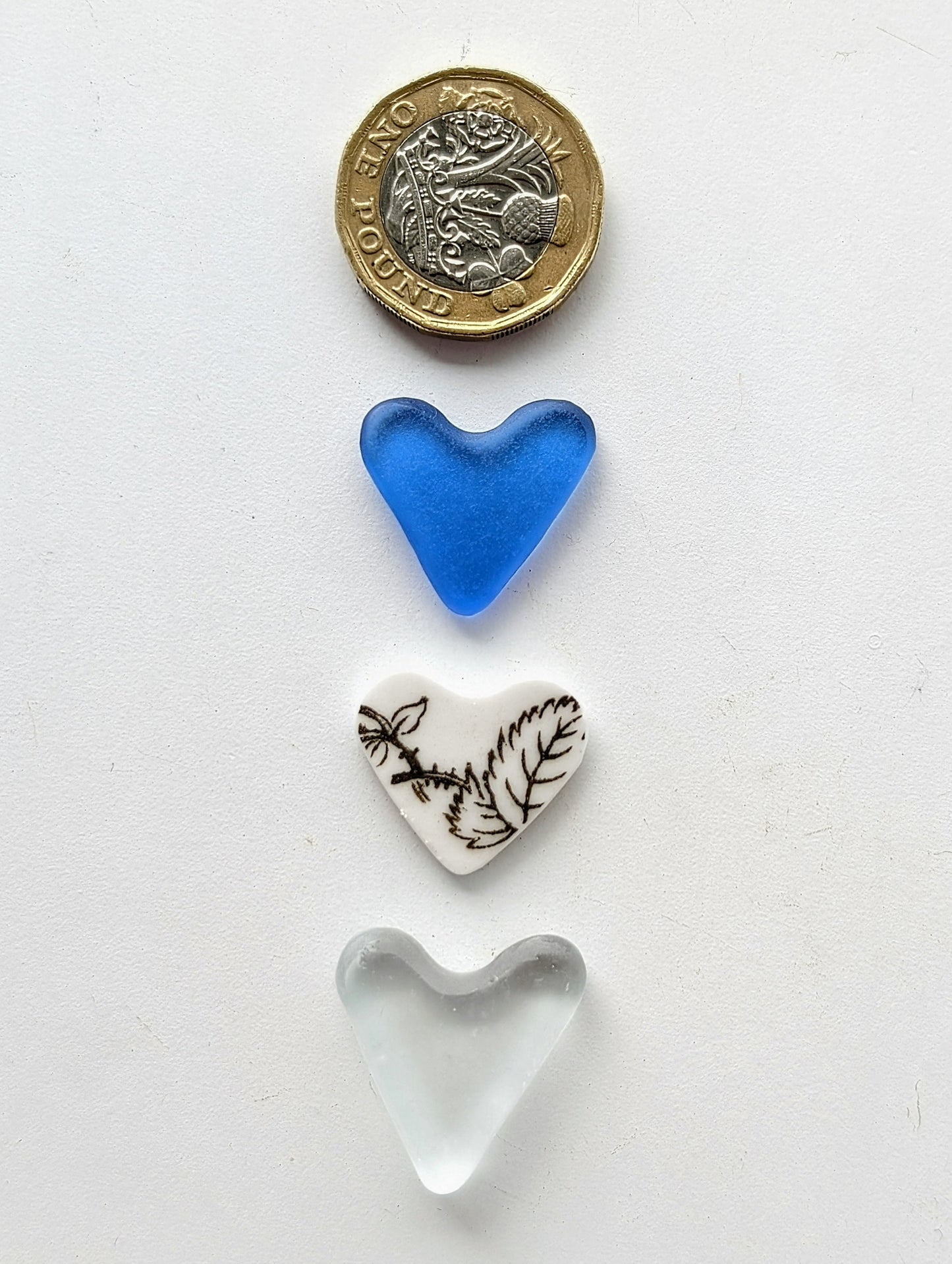 Hand-shaped Edinburgh Sea-Pieces. Sea Glass & Sea Pottery Hearts