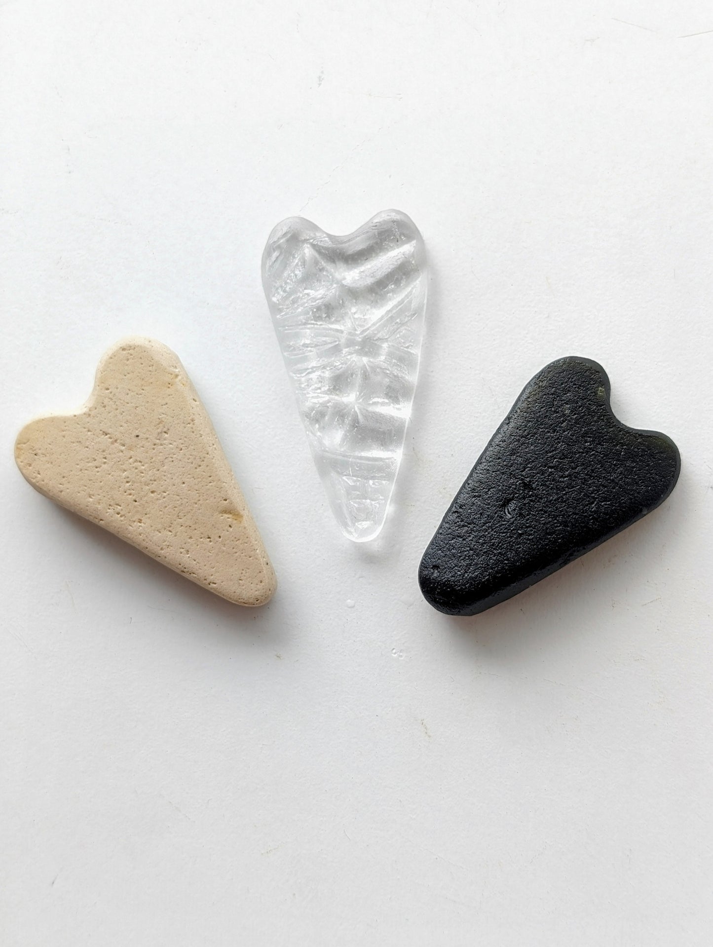 Hand-shaped Edinburgh Sea-Pieces. Sea Glass & Sea Pottery Hearts