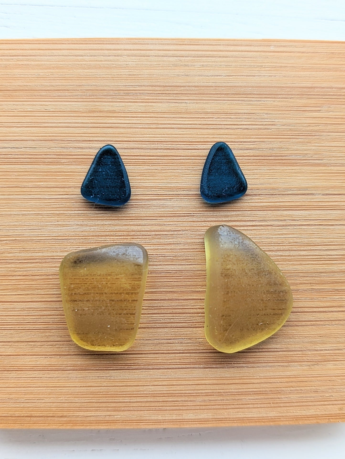 "Teal & Mustard" odd pairs: Hand-shaped Edinburgh Sea-Pieces - Sea Glass & Sea Pottery