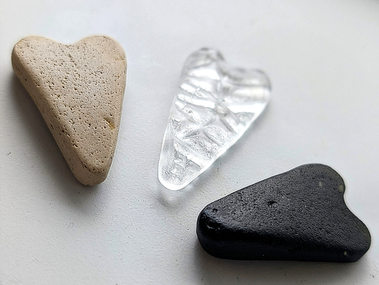 Hand-shaped Edinburgh Sea-Pieces. Sea Glass & Sea Pottery Hearts