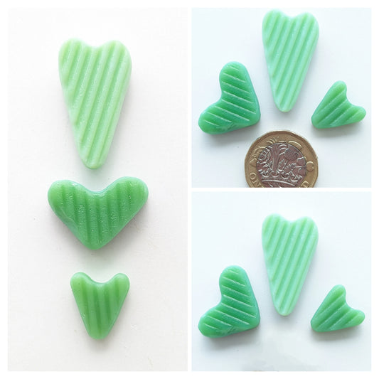 Hand-shaped Edinburgh Sea Pieces. Vitrolite Sea Glass Hearts