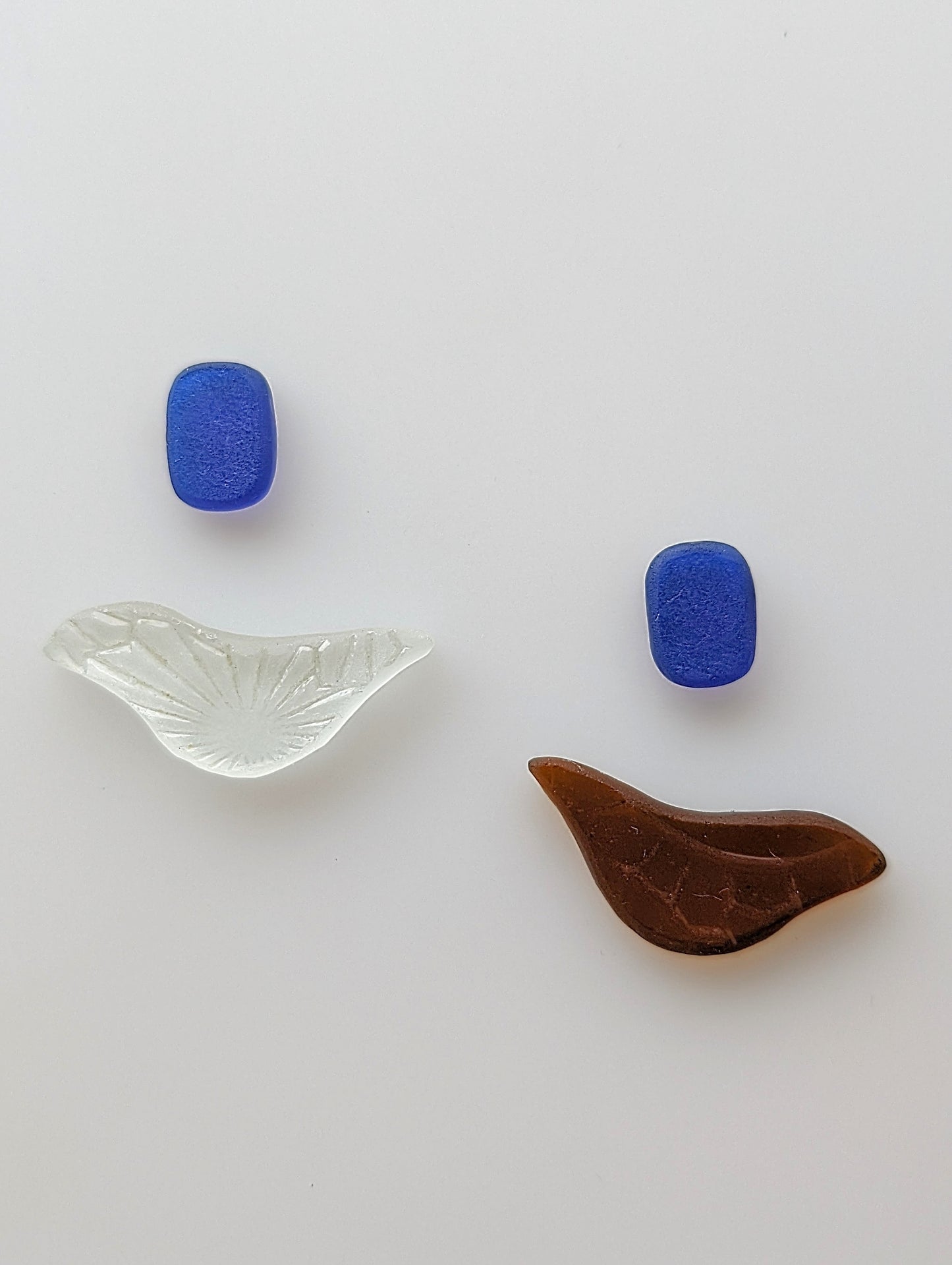 "Textured Birds" odd pairs: Hand-shaped Edinburgh Sea-Pieces - Sea Glass & Sea Pottery