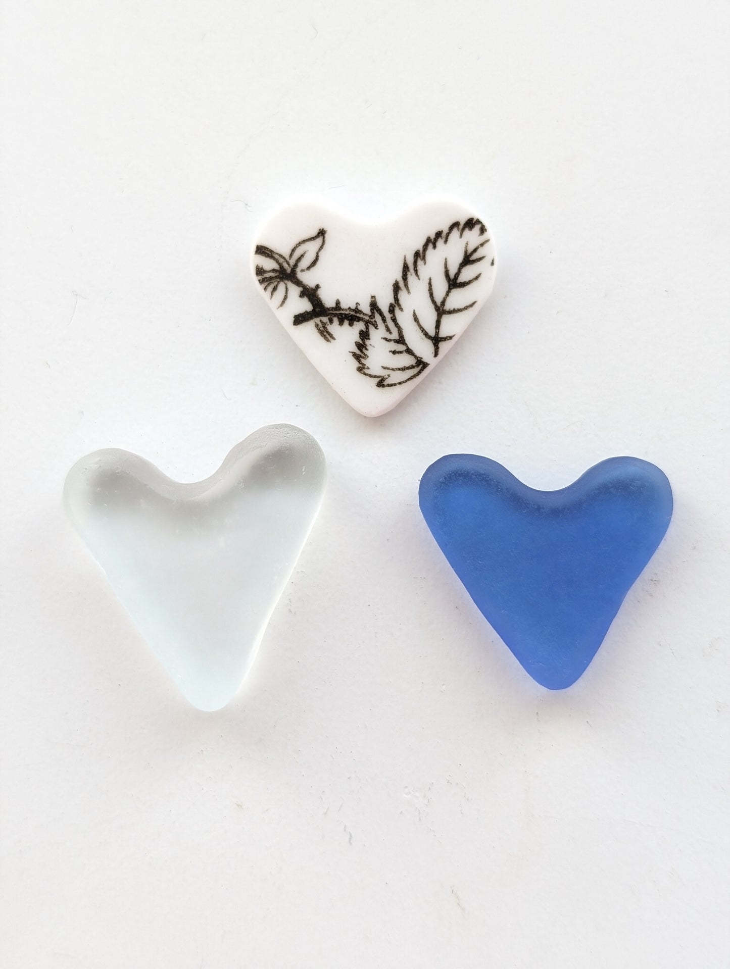 Hand-shaped Edinburgh Sea-Pieces. Sea Glass & Sea Pottery Hearts